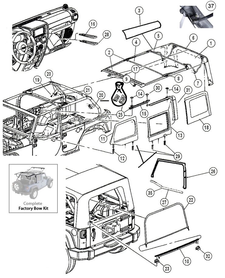 Soft Top Hardware by Mopar - Jeep 4x4 Soft Top Hardware by Mopar - Jeep 4x4