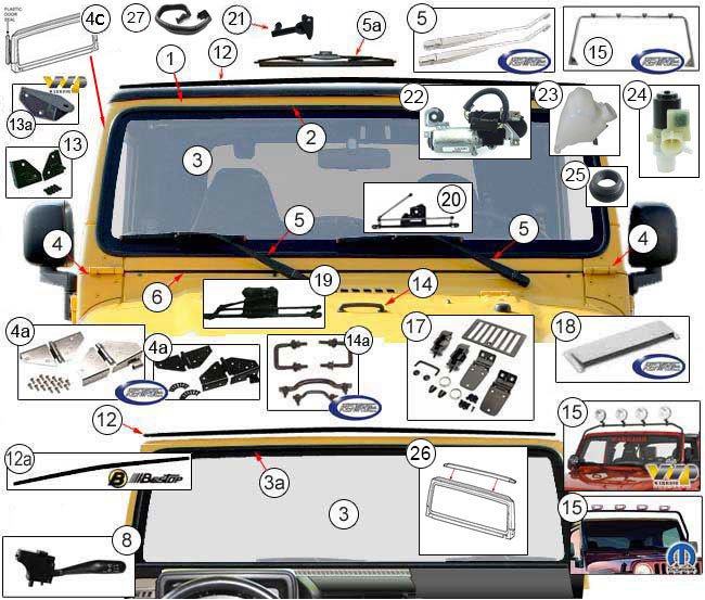 Jeep Wrangler Windshield Parts|97-06 TJ|Morris 4x4 Center Jeep Wrangler Windshield Parts|97-06 TJ|Morris 4x4 Center